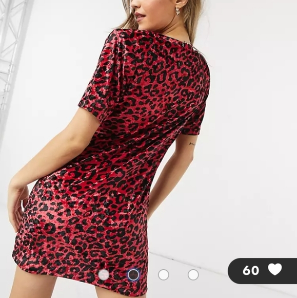 ASOS DESIGN Red Velvet Leopard Mini Easy-Wear T-Shirt Dress - NEW! - Picture 10 of 11